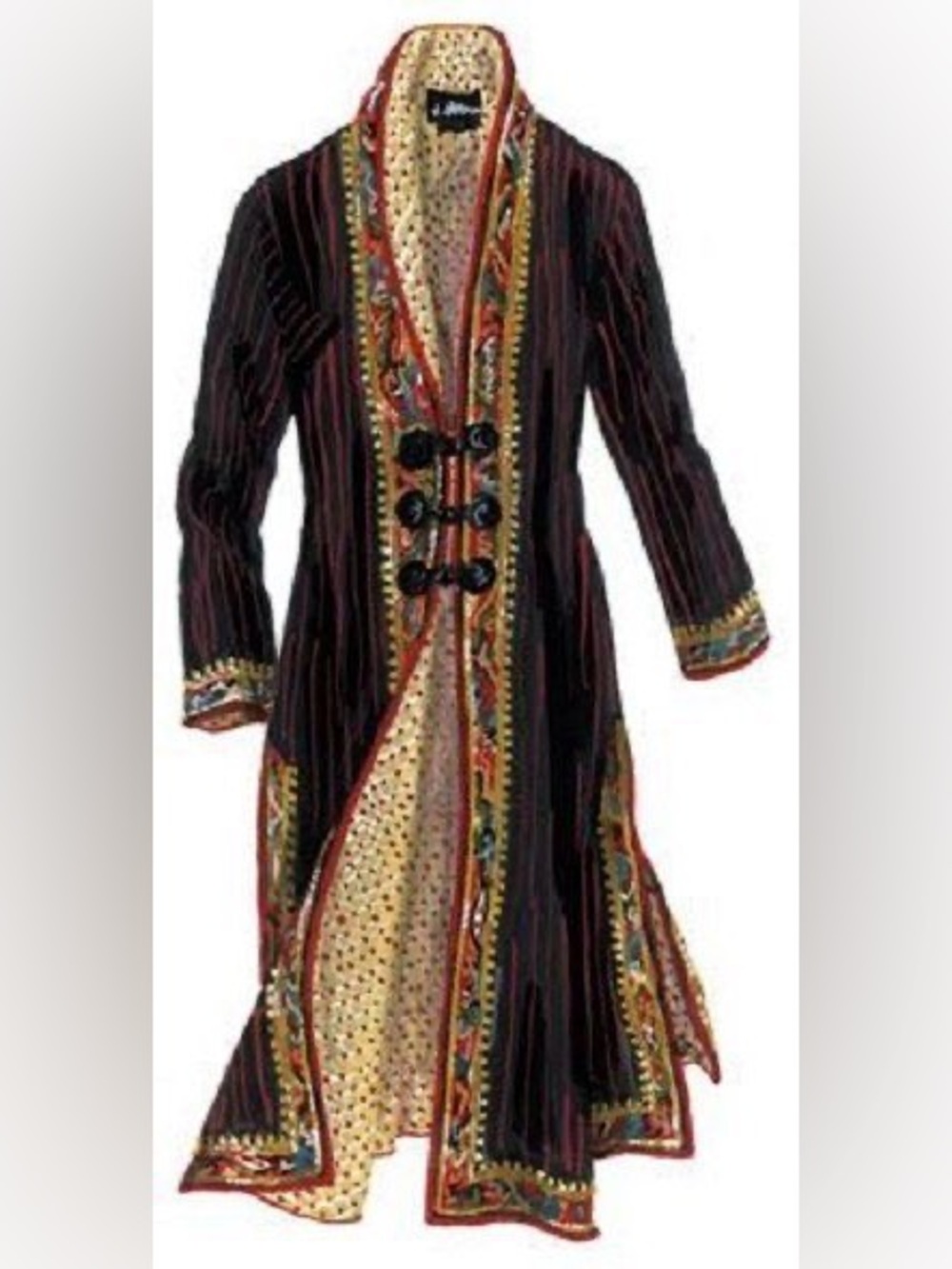 J. Peterman Paisley Vintage Pinstripe Duster Coat Frog Closures Size 18
